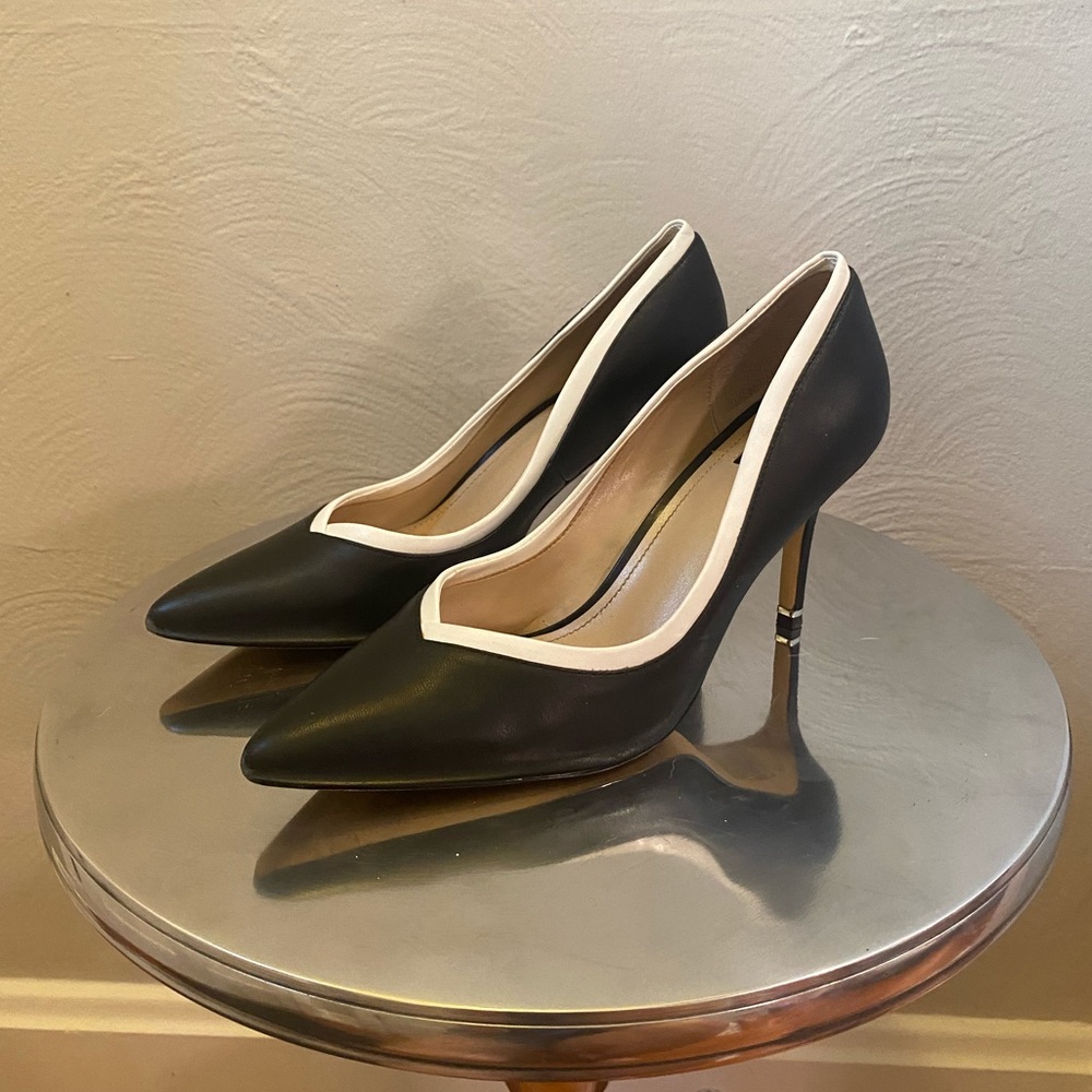 White House Black Market Black Pumps with White Trim